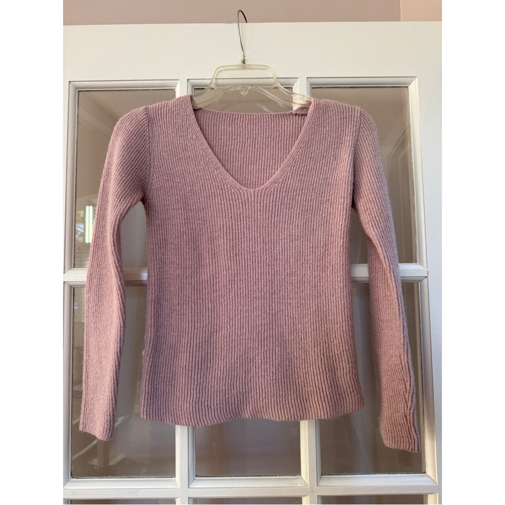 SHEIN Pink V-Neck Long Sleeve Sweater